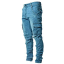 Street Elastic Jeans Men Denim Cargo Pants Multi Pockets