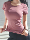 Sports T-shirt women summer breathable sexy beauty back fitness wear quick dry running training short sleeve yoga top