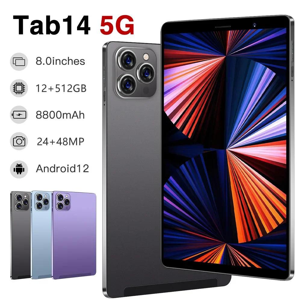 Gobal Version New Tab14 Tablet Pc 8 Inch Android 12 Bluetooth 12GB 512GB Deca Core GPS WPS 5G/4G WIFI Hot Sales Laptop  ourlum.com   