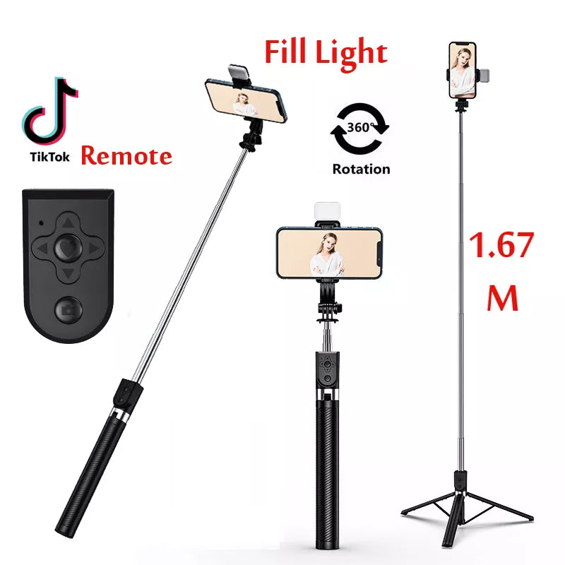 Wireless Selfie Stick with Bluetooth Fill Light and Tripod Stand - Long Extended Live Broadcast Holder for Smartphones  ourlum.com   