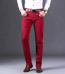 Spring Men's Slim Jeans Classic Style Straight Elasticity Cotton Denim Pants Male Brand Wine Red Black White Trousers