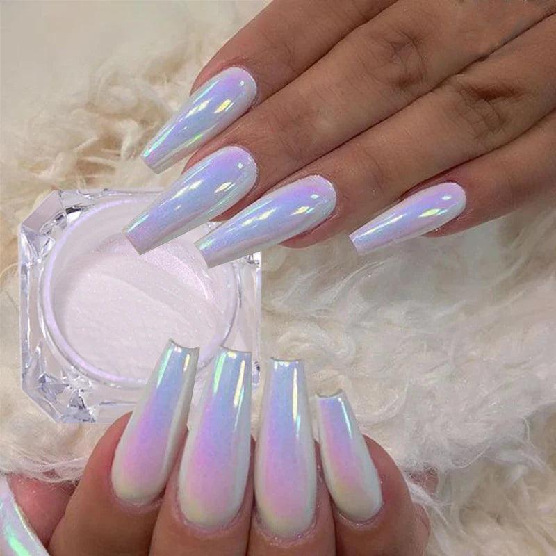 Pearl Glitter Nail Powder Aurora Mirror Rub Chrome Pigment White Purple Neon Powder Manicure Gel Polish Dust Nail Art Decoration  ourlum.com   