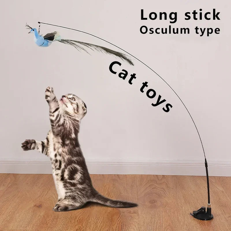 Funny Feather Cat Stick Toy with Bell - Interactive Kitten Teaser Wand  ourlum.com   