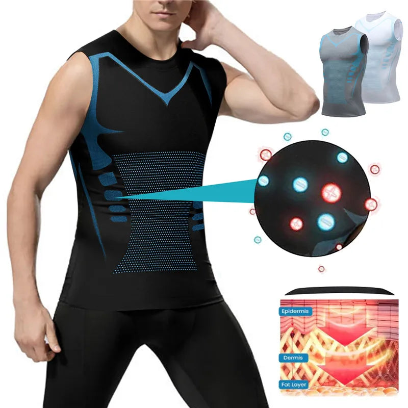 Ionic Shaping Vest For Men Ice-Silk Slimming Vest Body Shaper Compression Shirts Tank Top Tummy Control Sleeveles Fitness Shirts