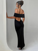 Mozision Strapless Backless Sexy Maxi Dress For Women Black