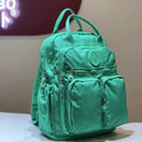 Fashion Woman Backpack Waterproof Nylon Soft Handle Solid Multi-pocket Travel Zipper Feminina School Bags Laptop Backpack  ourlum.com Cute Bright Green  