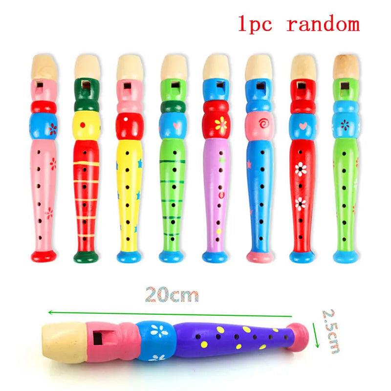 1pc Wooden Cartoon Flute Early Education Develop Type 6-Holes Recorder Flute For Children Musical Instruments Send Random