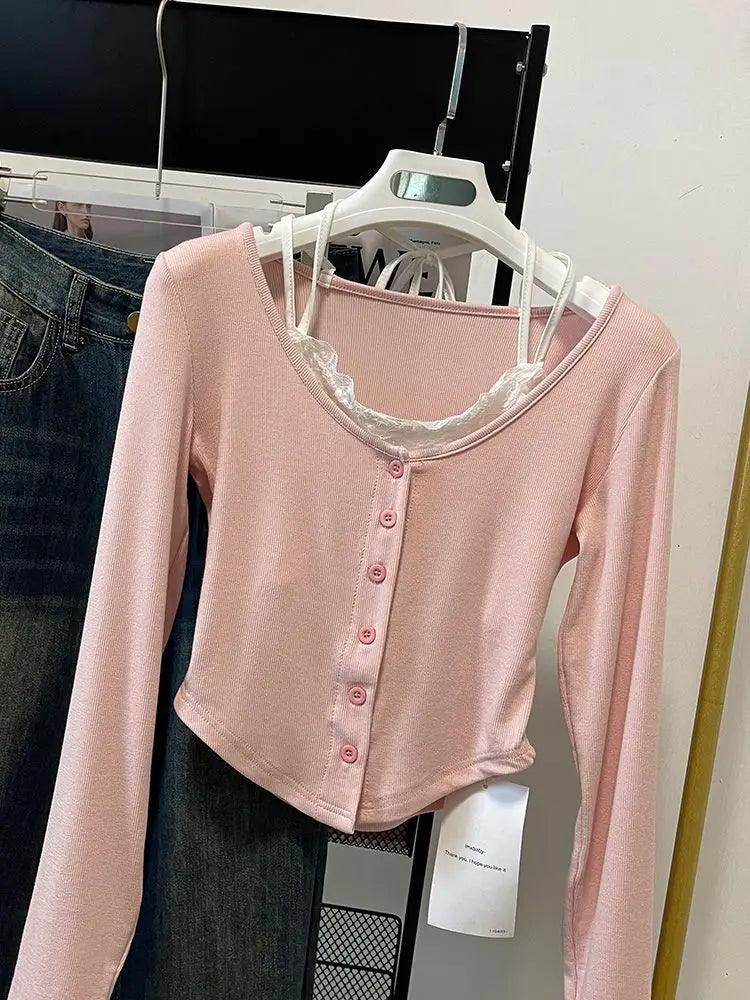Pink Korean Style Cropped T-shirt for Women - Chic Spring Fashion 2023  ourlum.com   