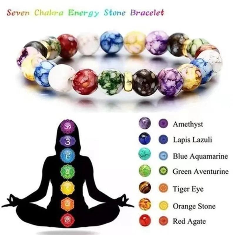 7 Chakra Volcanic Stone Energy Balance Bracelet - Unisex Mindfulness Jewelry  ourlum.com   