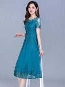 Blue Chiffon Mesh Long Dress Elegant Summer Fashion Comfort