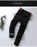 2023 Winter Men Black Blue Straight Stretch Denim Pants