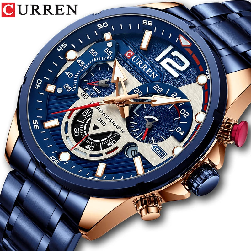 Stylish Stainless Steel Men's Watch with Quartz Movement - Waterproof Sports Chronograph Timepiece for Him by OurLum  OurLum.com   