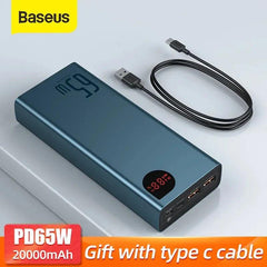 Baseus 65W 20000mAh Fast Charging Power Bank - Portable Charger for iPhone & Xiaomi Devices