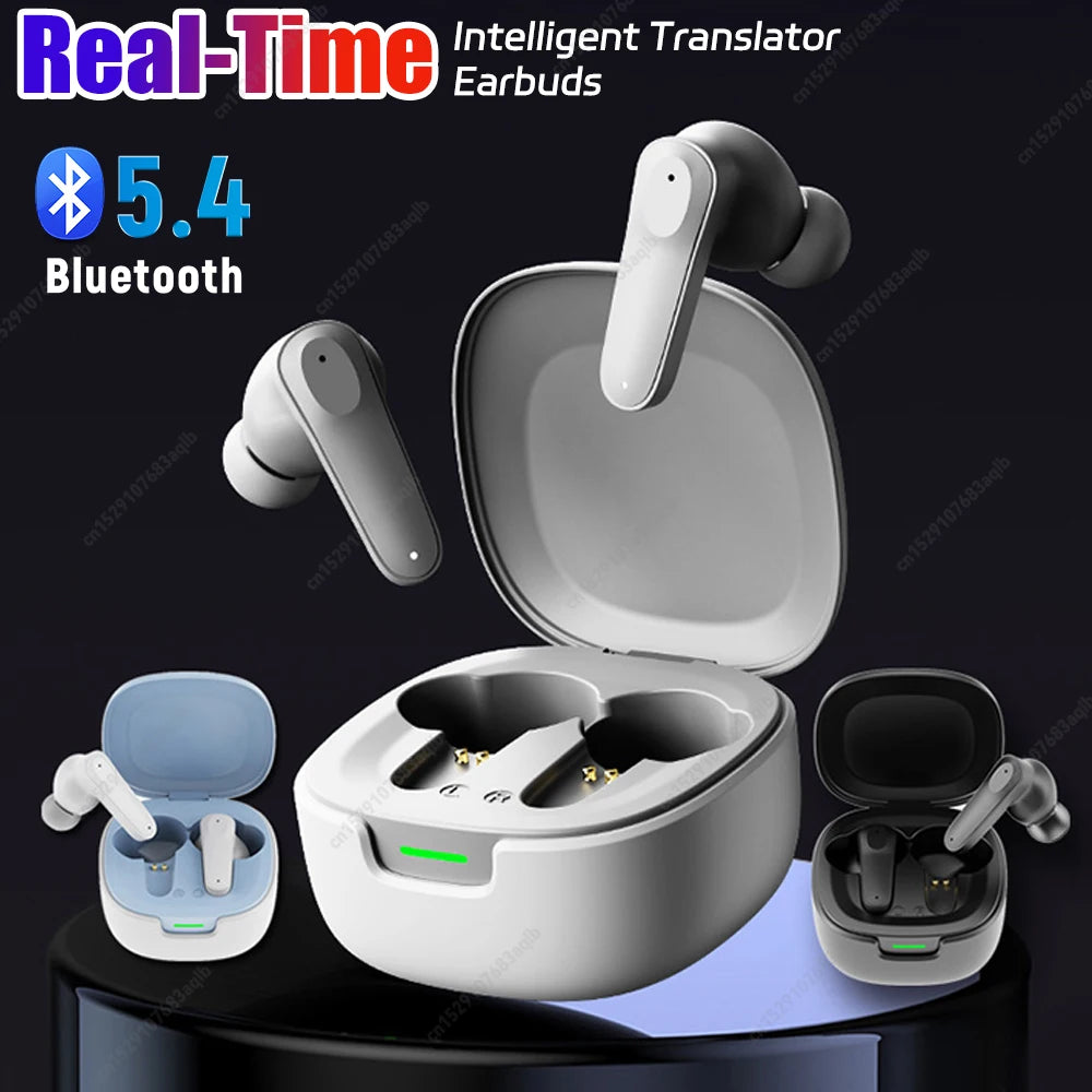 Real Time AI Translator Earbuds Bluetooth 5.4 Languages Translation Headphones Intelligent Voice Translators for Outdoor Travel