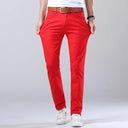 Spring Men's Slim Jeans Classic Style Straight Elasticity Cotton Denim Pants Male Brand Wine Red Black White Trousers