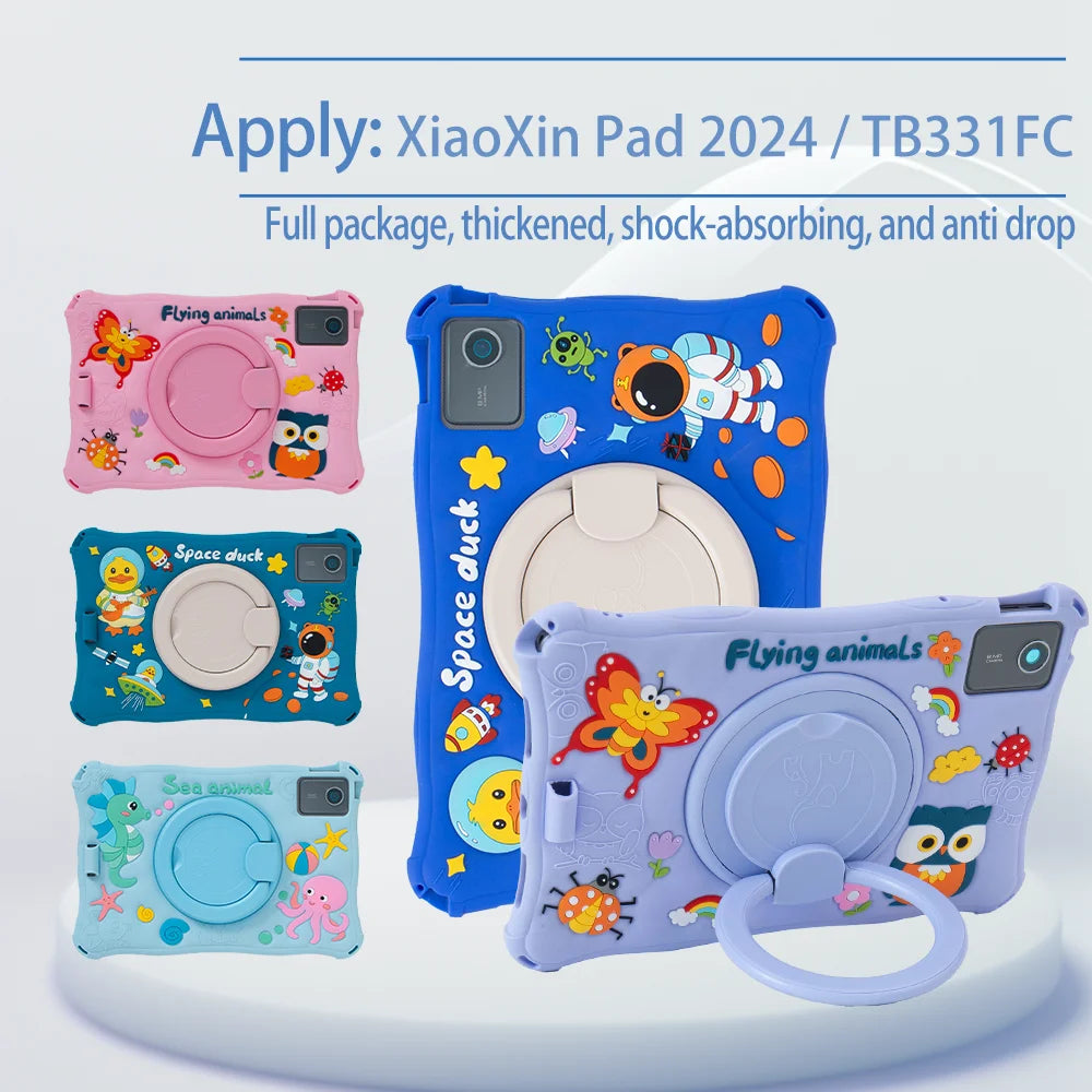 Soft Silicon Kids Case For Lenovo Xiaoxin Pad 2024 TB-331FC(11 inch)360 Rotating Stand Handle Tablet Cover Tab M11 TB-330FU Capa