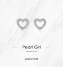 Modian Authentic 925 Sterling Silver Heart Stud Earrings