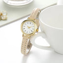 Elegant Women's Leather Quartz Watch with Small Round Dial  ourlum.com Beige  