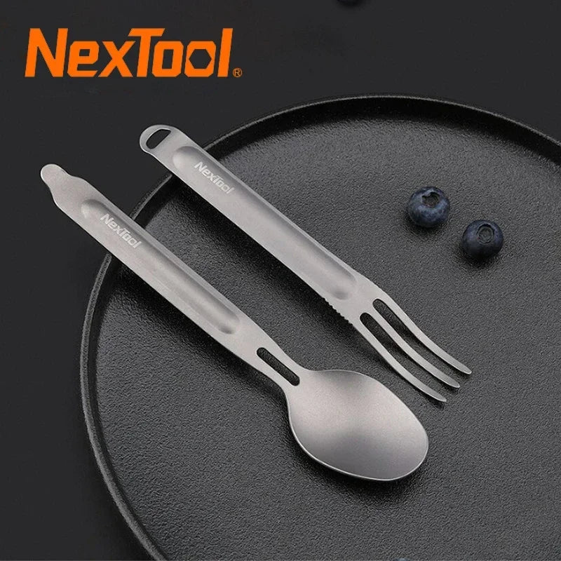 Lightweight Titanium Camping Spoon and Fork Set with Portable Case - Reusable Outdoor Cutlery for Travel and Picnic