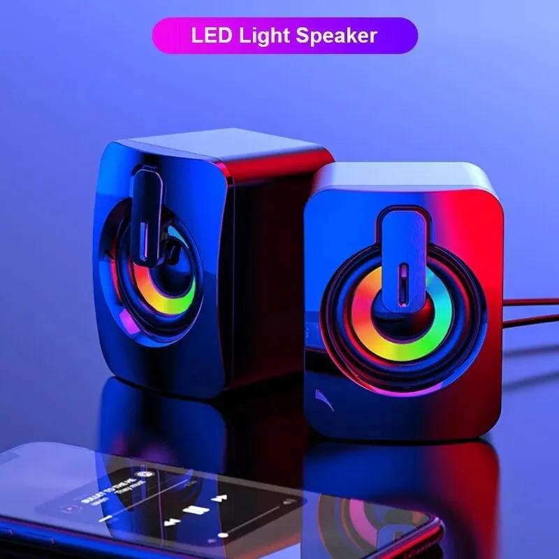 Desktop Computer USB Wired Stereo Sound Box with LED Light and Microphone  ourlum.com   