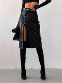 Vintage Black PU Leather Zipper Skirt Edgy Streetwear Chic