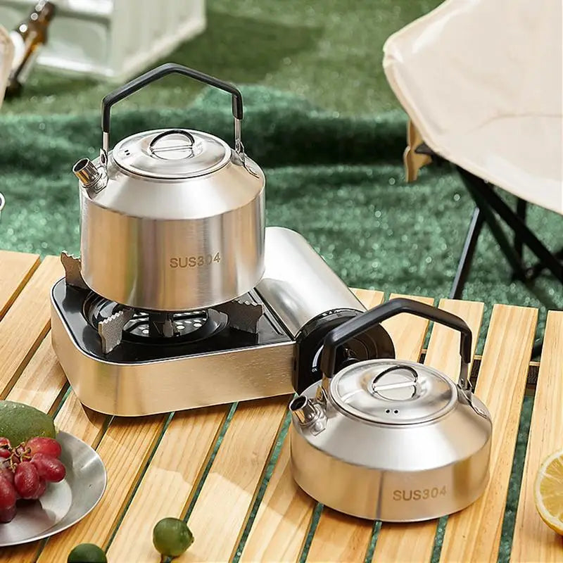 Outdoor Stainless Steel Camping Kettle - 1L/1.5L Portable Tea and Coffee Pot for Hiking and Picnics