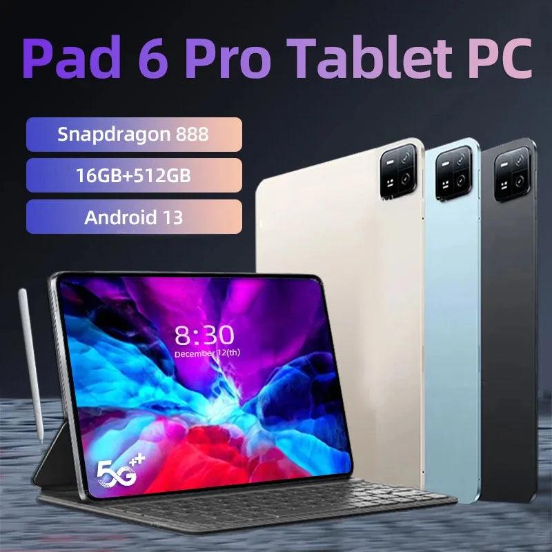 2024 Pad 6 Pro Tablet - High-Performance Snapdragon 888, 16GB RAM, 512GB Storage, 4K Display, 5G Connectivity