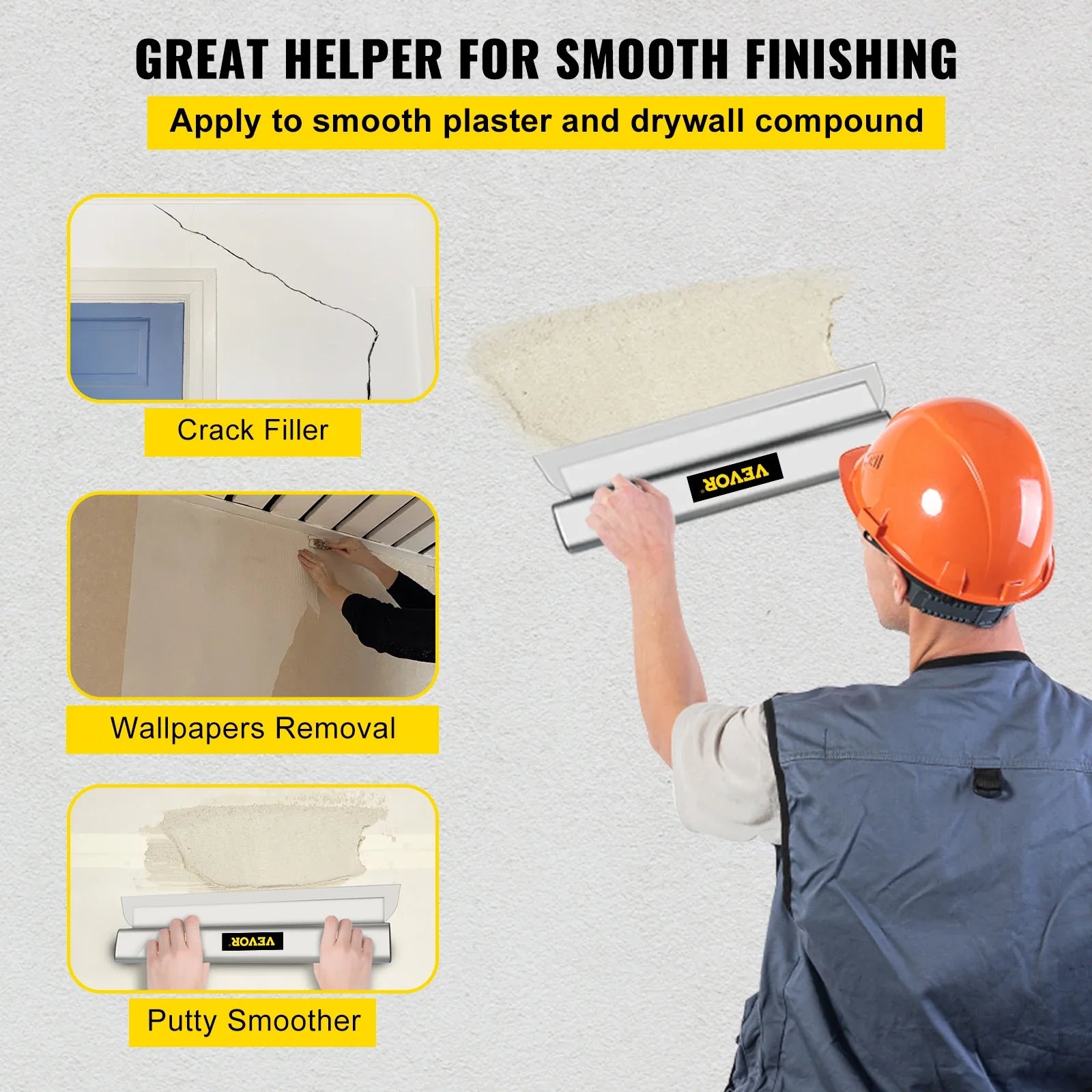 VEVOR Drywall Skimming Blade Smoothing Spatula Putty Scraper Stainless Steel Knife Finishing Trowel Tools for Wall-Board Plaster