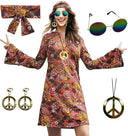 Hippie Disco Dress Set: Vintage Costume Accessories for Women