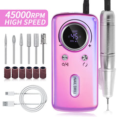 45000RPM Electric Nail Drill Machine Professional Nail Drills For Gel Nails Polish Rechargeable Portable Nail File Manicure Tool