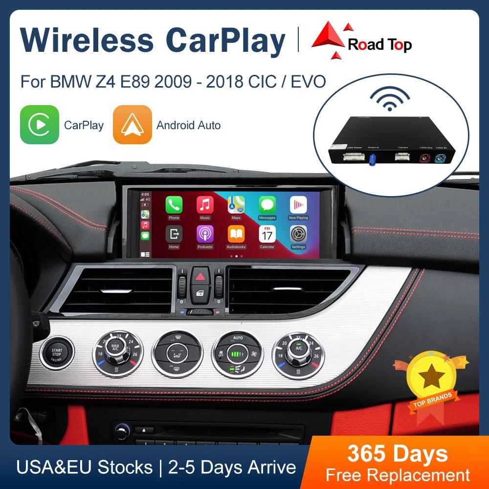 Road Top Wireless CarPlay Android Auto for BMW Z4 E89 CIC EVO System 2009-2018, with Airplay Mirror Link Functions Car Play