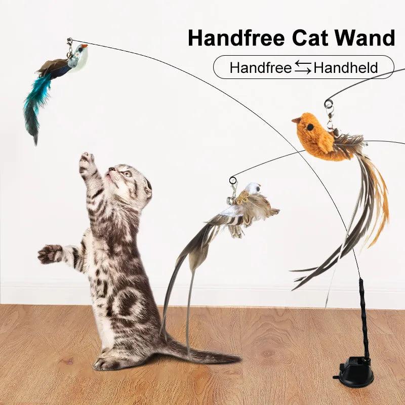 Handfree Cat Wand with Bell & Feather Toy for Interactive Play  ourlum.com   