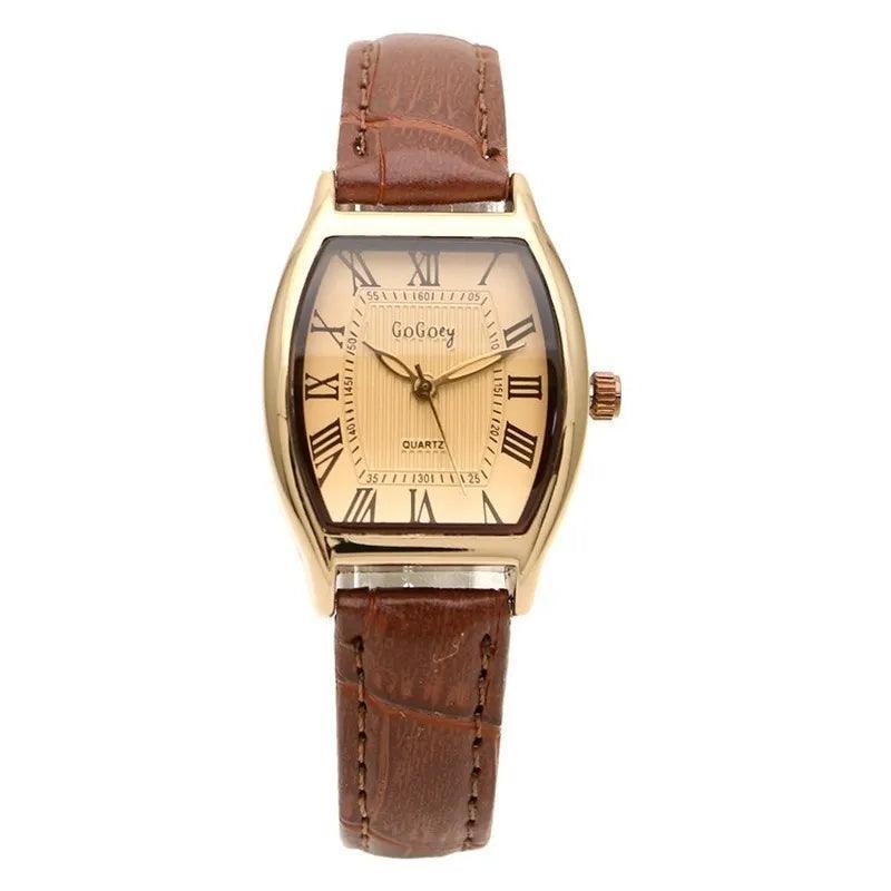 Vintage Brown Leather Women's Watch with Quartz Movement and Stop Watch Feature  ourlum.com   