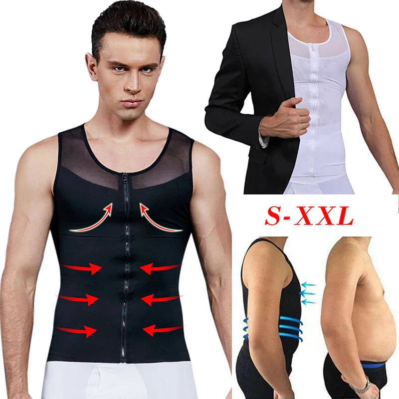 Men's Slimming Compression Tank Top with Zipper - Gynecomastia Shapewear