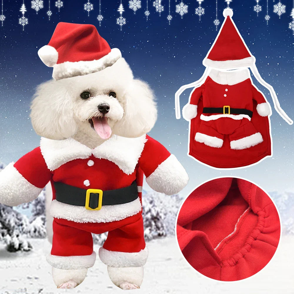 Funny Santa Claus Dog Christmas Costume: Warm Fleece Xmas Outfit  ourlum.com   