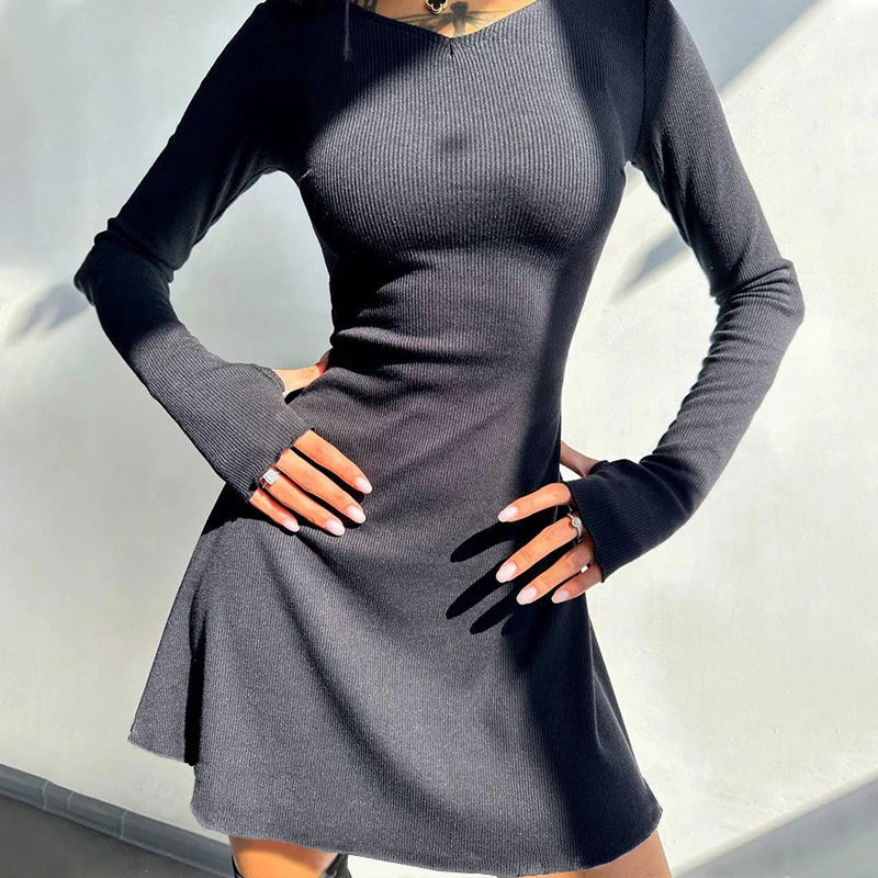 Elegant Black V-Neck Mini Dress: Versatile Day to Night Chic Fashion