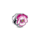 New 2023 Fashion Pink Pansy Flower Pendant Bead 925 Sterling Silver