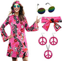 Hippie Disco Dress Set: Vintage Costume Accessories for Women