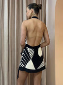 Sexy Backless V-neck Bodycon Dress Elegant Club Print A-Line