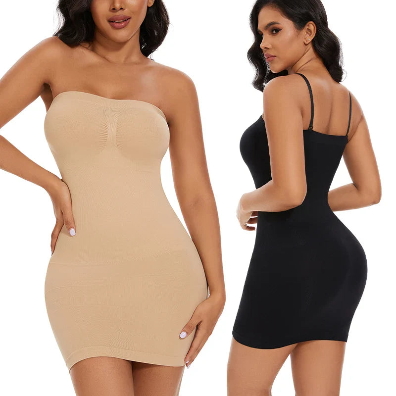 Off-Shoulder Compression Body Shaper Dress for Women - Slimming & Comfortable Slip