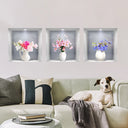 3 Pcs 3D Three-Dimensional Simulation Window Flower Wall Sticker Vase Household Decor