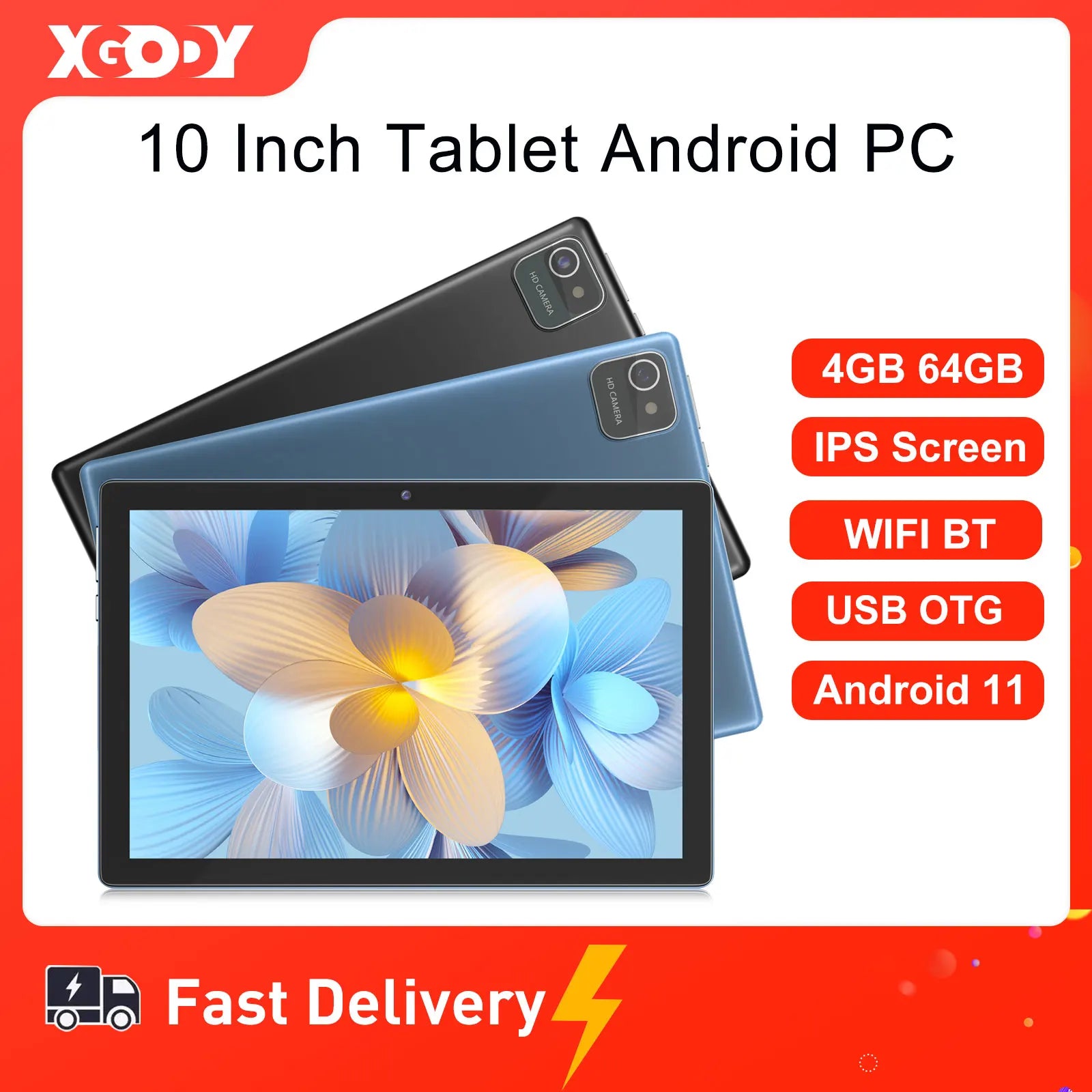 XGODY N01 Tablet 10 inch Android Tablets 4GB 64GB IPS Screen 4core Ultra-thin 5G WiFi Bluetooth GPS PC Keyboard Optional