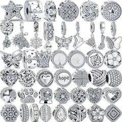 Crown Flowers Heart Silver Bead Charm: Elegant Pandora Bracelet Accessory