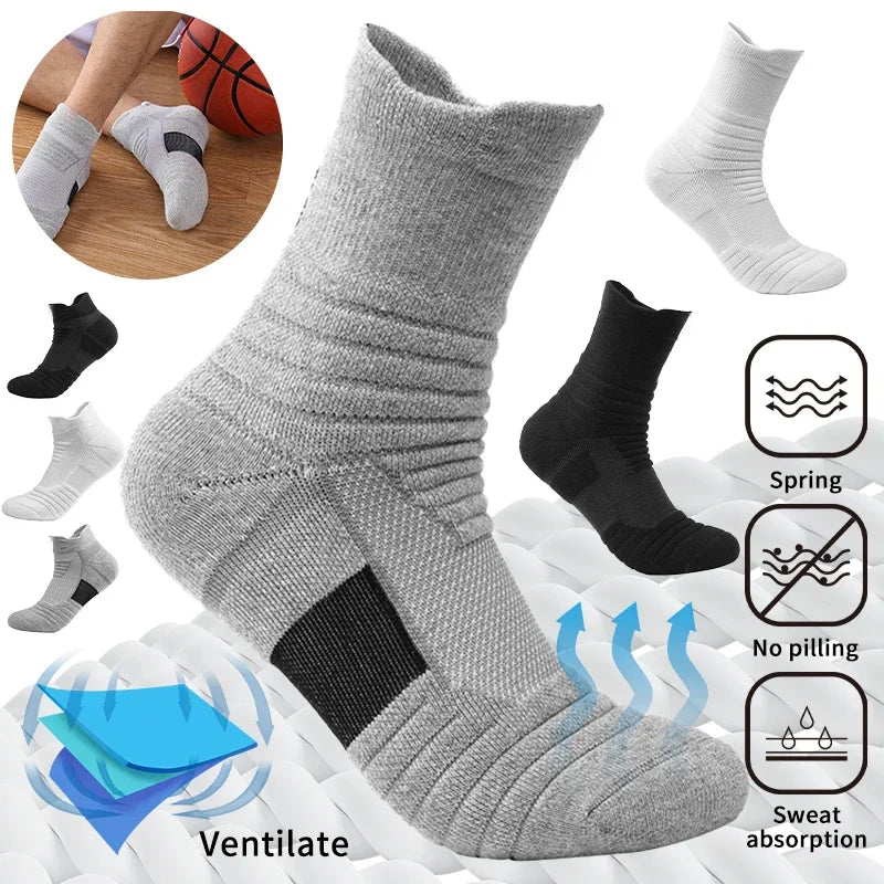 2Pairs Anti-slip Football Socks Men Women Cotton Sock Short Long Tube Soccer Basketball Sport Socks Breathable Deodorous Socks