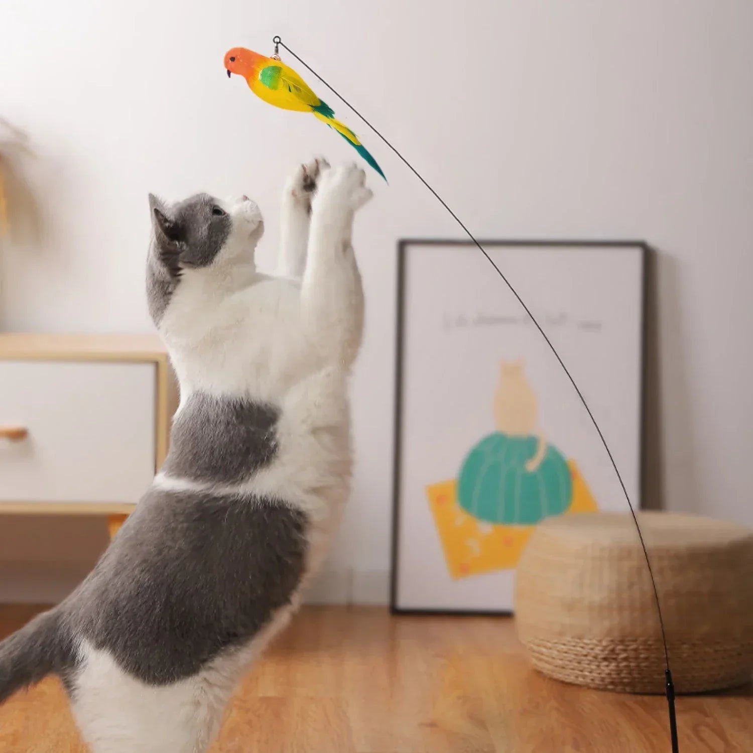 Funny Feather Cat Stick Toy with Bell - Interactive Kitten Teaser Wand  ourlum.com   