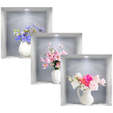 3 Pcs 3D Three-Dimensional Simulation Window Flower Wall Sticker Vase Household Decor