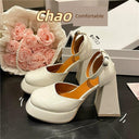 French Retro Hollow High Heels Trendy Chunky Sole Fashion