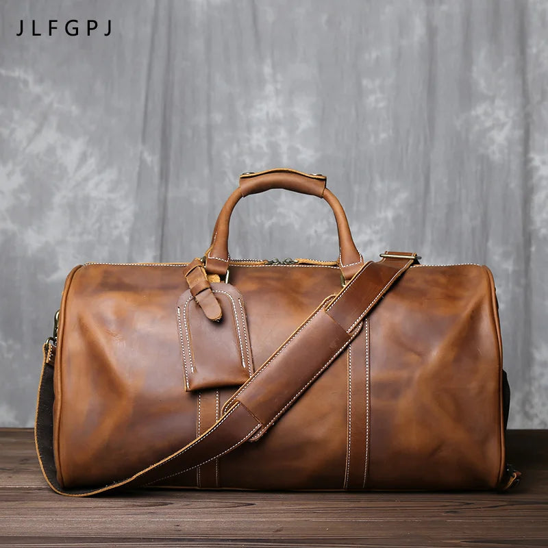 New Retro Male Carry-on Bag Europe And America Crazy Horse Leather Travel Bag Layer Cowhide Large Capacity Single Shoulder Bag