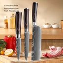 Professional Damascus Kitchen Knife Set with Santoku Cleaver