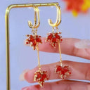 Vintage Red Maple Leaf Crystal Earrings for Timeless Elegance